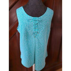 Jones New York Womens Sleeveless Blue Polka Dot Lace-Up Blouse L